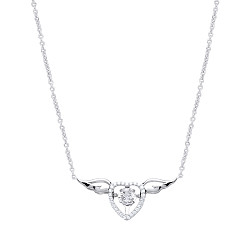 925 Sterling Silver CZ Heart & Wings Fancy Pendant Necklace