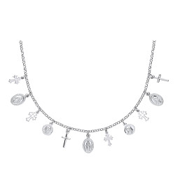 925 Sterling Silver Multiple Cross & St Christopher Necklace