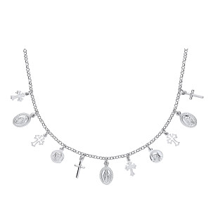 925 Sterling Silver Multiple Cross & St Christopher Necklace