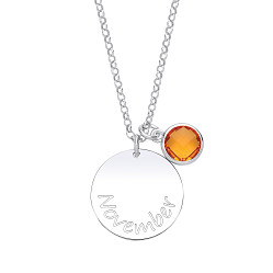 925 Sterling Silver November Topaz Citrine Birthstone Disc Necklace