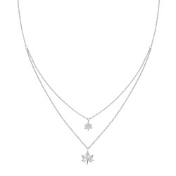 Silver Double Maple Leaf Pendant Necklace