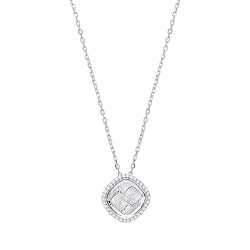 Silver CZ Diamond Cut Illusion Cushion Cut Pendant Necklace