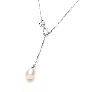 Silver CZ & Fresh Water Pearl & Infinity 16