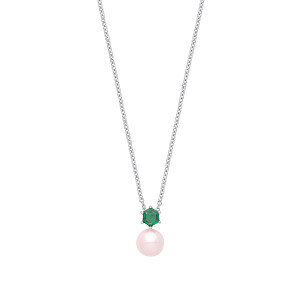 925 Sterling Silver Emerald & Fresh Water Pearl Fancy Necklace