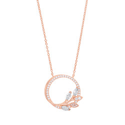 Rose Gold Plated CZ Leaf Circle Pendant Necklace