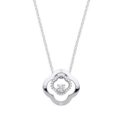 Silver CZ Flower Shape Fancy Pendant Necklace