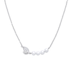 Silver CZ Leaf & Pearl Fancy Necklace