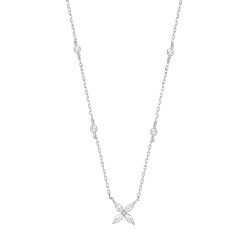 Silver CZ Flower Pendant Necklace