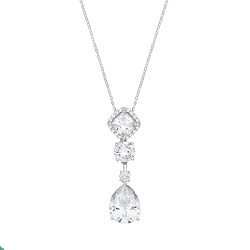 Silver CZ Fancy Cushion, Round & Pear Drop Pendant Necklace