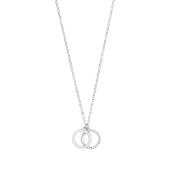 Silver CZ & Polished Double Circle Pendant Necklace