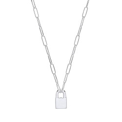 Silver Paper Link Chain With Padlock Pendant