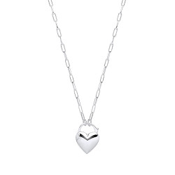 Silver Paper Link Chain With Heart Tag Pendant