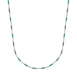 Silver CZ & Emerald Claw Set Tennis Necklace