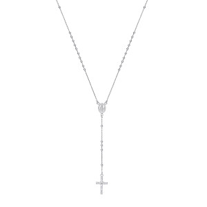 Silver Rosary Bead Necklace - 22
