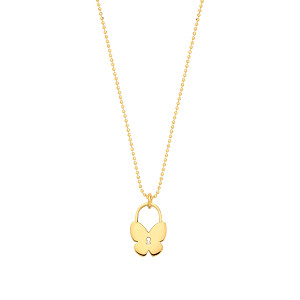Gold Plated Butterfly Padlock Bead Necklace - 18