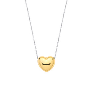 Silver & Gold Plated Puffed Heart Pendant Necklace - 18