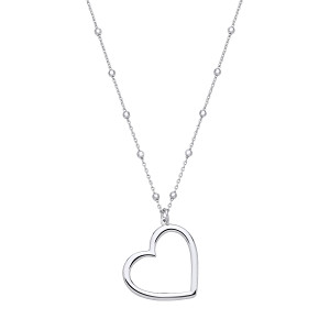 Silver Heart Pendant Bead Necklace - 18