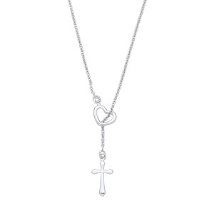 Silver Heart & Cross Pendant Necklace - 20