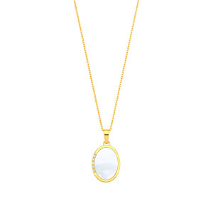 Gold Plated CZ & Mother Of Pear Oval Pendant Necklace - 18