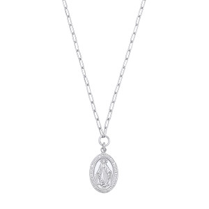 Silver Madonna Pendant Necklace - 18
