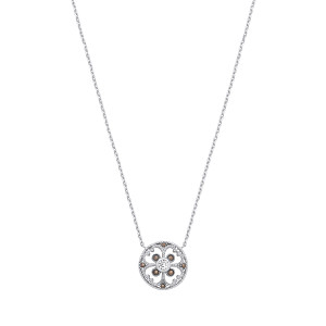 Silver CZ Filigree Floral Pendant Necklace