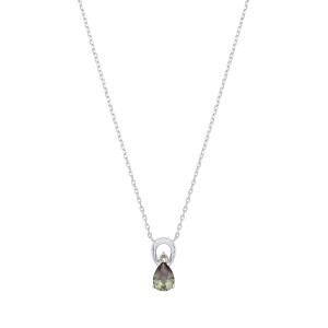 Silver CZ Green Amethyst Pear Drop Pendant Necklace