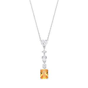 Silver CZ & Citrine Fancy Drop Pendant Necklace