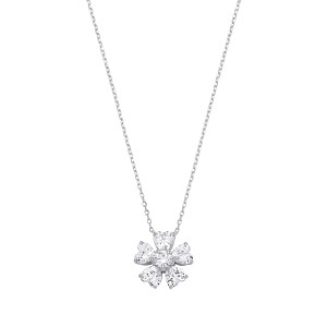 Silver CZ Flower Pendant Necklace