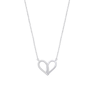 Silver CZ Open Swirl Heart Pendant Necklace