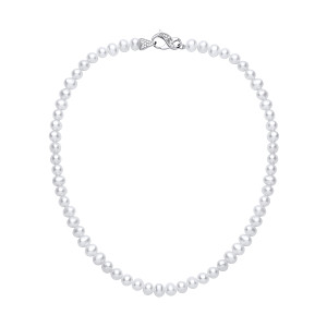 Silver White Potato Shape Fresh Water Pearl & CZ Necklace 6-6.5mm