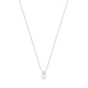 Silver CZ & Fresh Water Pearl 4.5-5mm Pendant Necklace