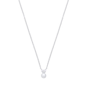 Silver CZ & Fresh Water Pearl Heart Pendant Necklace