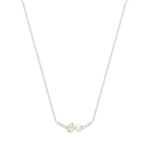 Silver & 18K Gold Plated CZ & Fresh Water Pearl Necklace