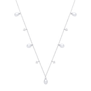 Silver CZ & Fresh Water Pearl 4.5-5mm Necklace (16