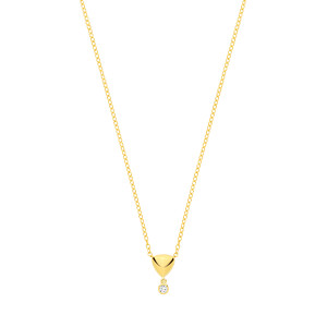 18K Gold Plated CZ & Puffed Heart Pendant Necklace