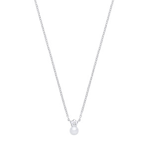Silver CZ & Fresh Water Pearl Star Pendant Necklace