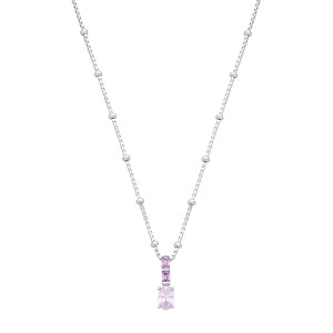 Silver CZ Amethyst & Light Red Pendant Necklace