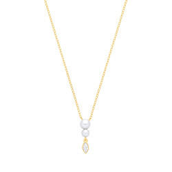 18K Gold Plated CZ & Fresh Water Pearl 3.5-4mm Pendant Necklace