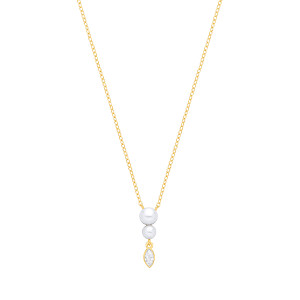 18K Gold Plated CZ & Fresh Water Pearl 3.5-4mm Pendant Necklace