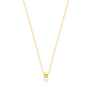 18K Gold Plated CZ & Fresh Water Pearl 4.5-5mm Fancy Necklace - 16