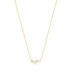 18K Gold Plated CZ & Fresh Water Pearl 3-3.5mm Necklace