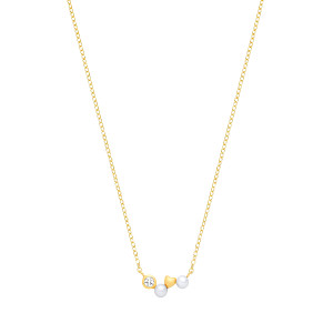18K Gold Plated CZ & Fresh Water Pearl 3-3.5mm Necklace