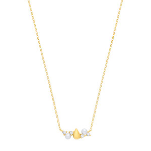 18K Gold Plated CZ & Fresh Water Pearl 3-3.5mm Necklace