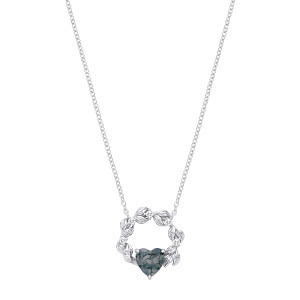 Silver CZ & Moss Agate Heart Vermeil Pendant Necklace