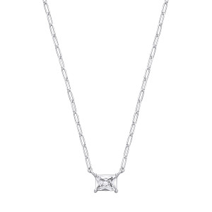 Silver CZ Emerald Cut Paperlink Necklace