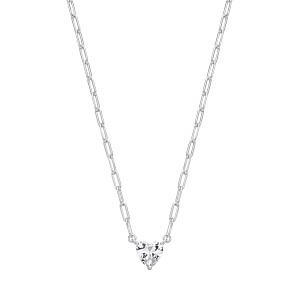 Silver CZ Heart Cut Paperlink Necklace