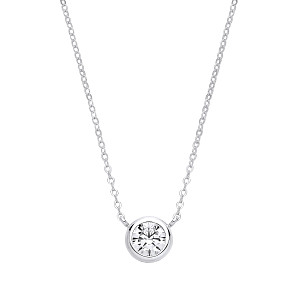 Silver CZ 8mm Single Stone Rubover Pendant Necklace