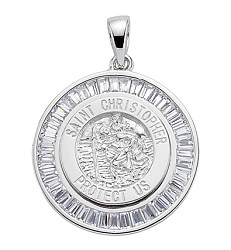 925 Sterling Silver Rhodium Plated St Christopher Pendant