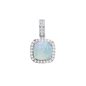 925 Sterling Silver Cubic Zirconia Opal Princess Cut Pendant