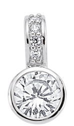 925 Sterling Silver Cubic Zirconia Round Rubover Pendant